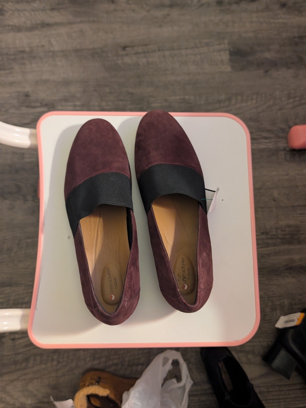 Women's Wine Suede Slip-On Flats with Black Elastic Band